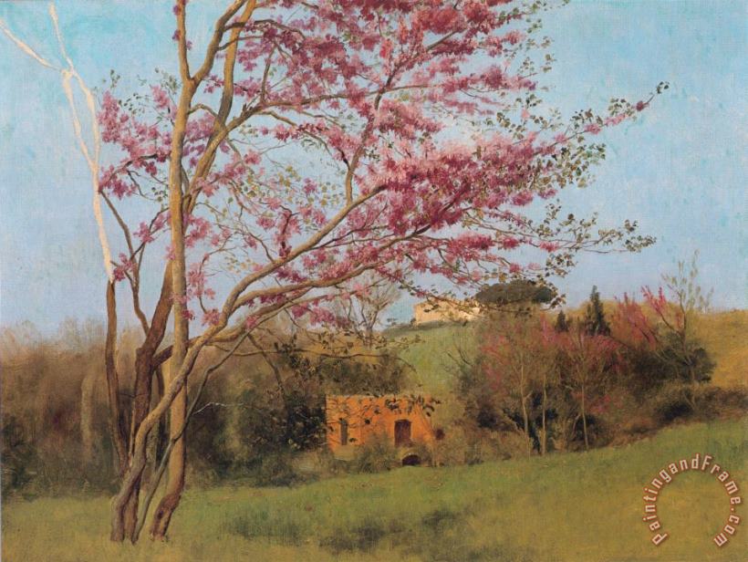 Landscape Blossoming Red Almond [study] painting - John William Godward Landscape Blossoming Red Almond [study] Art Print